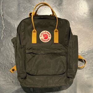 fjällräven kanken canvas backpack - olive green / mustard straps (NOT mini)